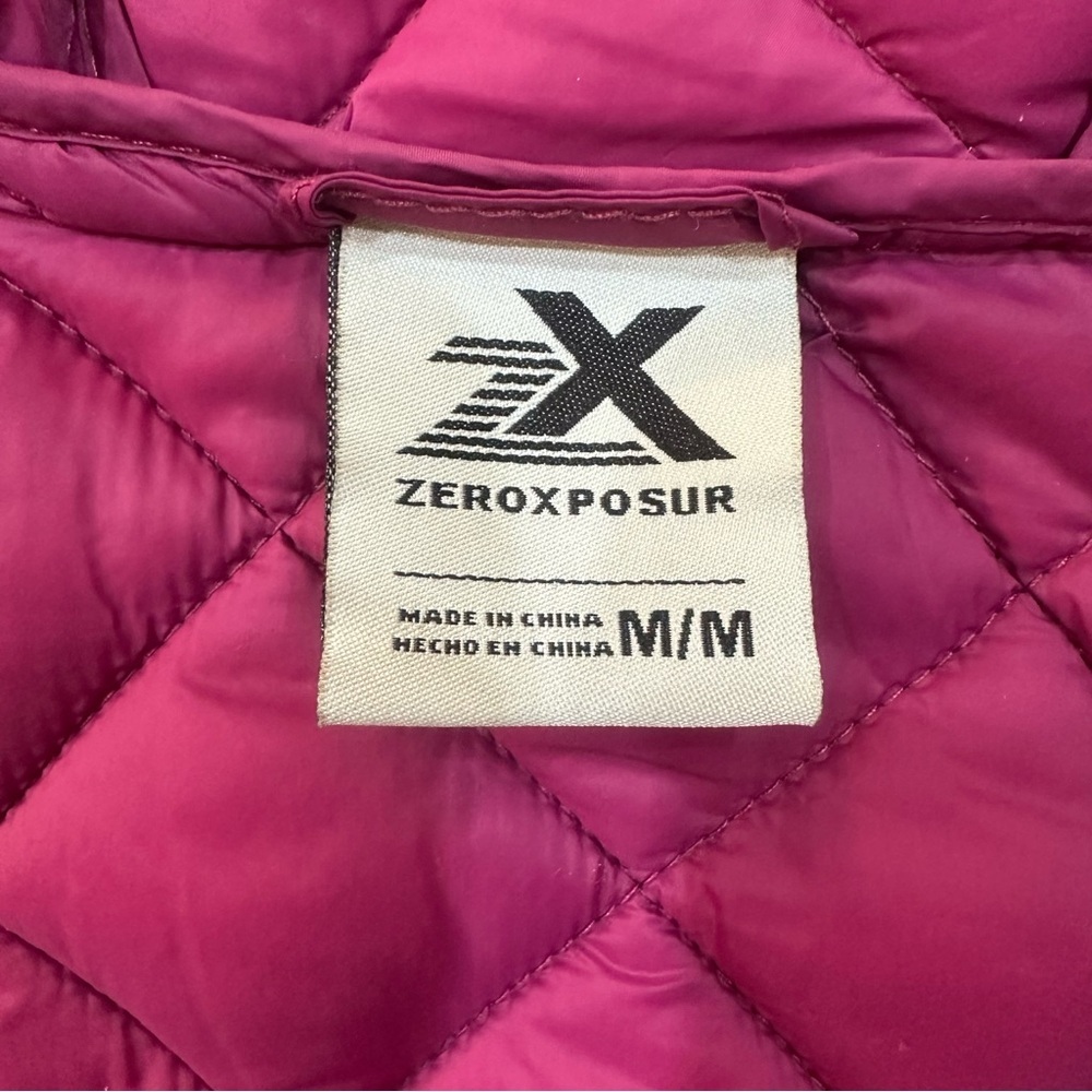 ZeroXposur Lightweight Wine/Burgundy Hi-Low Quilted Puffer Jacket Hooded Medium - Picture 5 of 14